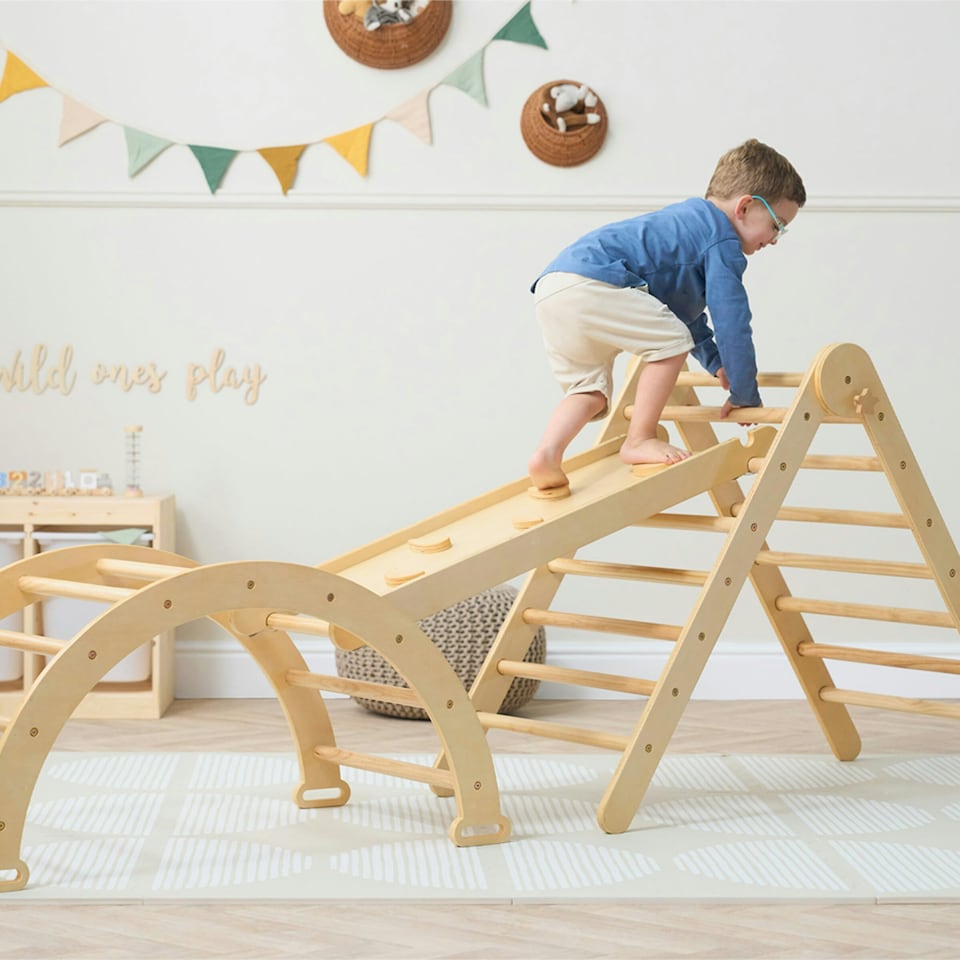 image 1 of Tutti Bambini Scala Montessori 3 in 1 Pikler Climbing Frame with Climbing Wall - Natural