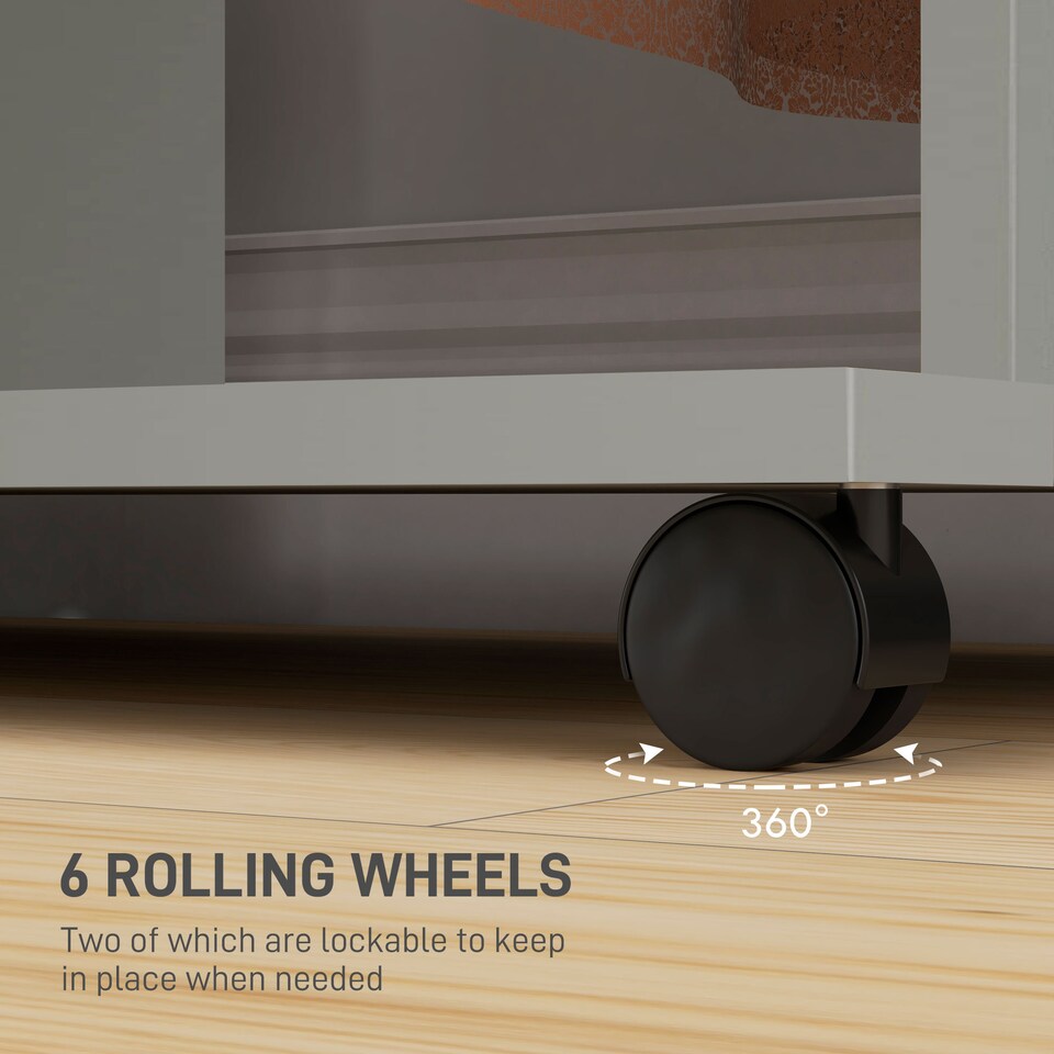 image 1 of HOMCOM Double Open Wardrobe on Wheels, Bedroom Wardrobe with Clothes Hanging Rails, 3 Storage Shelves, Mobile Garment Rack for Cloakroom, Hallway, Grey