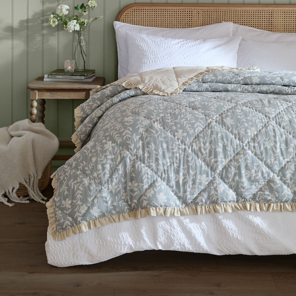 image 1 of Wylder Amelia Cotton Floral Quilted Bedspread | Blue | Seafoam Blue | M | 1