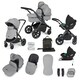 image 1 of Stomp Luxe 12pc Travel System with Cirrus i-Size Car Seat & ISOFIX Base, Carrycot, Reversible Seat, Rain Cover & More (Black/Pearl Grey/Black)