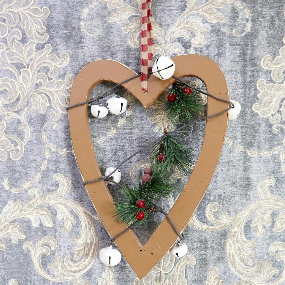 image 1 of 23cm Light Brown Heart Hanging Decorations Gold