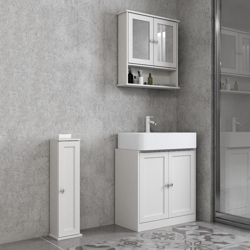 image 1 of Under Sink Full Pedestal Basin Cabinet Cupboard Bathroom Storage Unit | White | 1