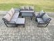 image 2 of Fimous Aluminium Outdoor Garden Furniture Set 9 Seater Garden Sofa with Oblong Coffee Table Big Footstool Side Table Dark Grey