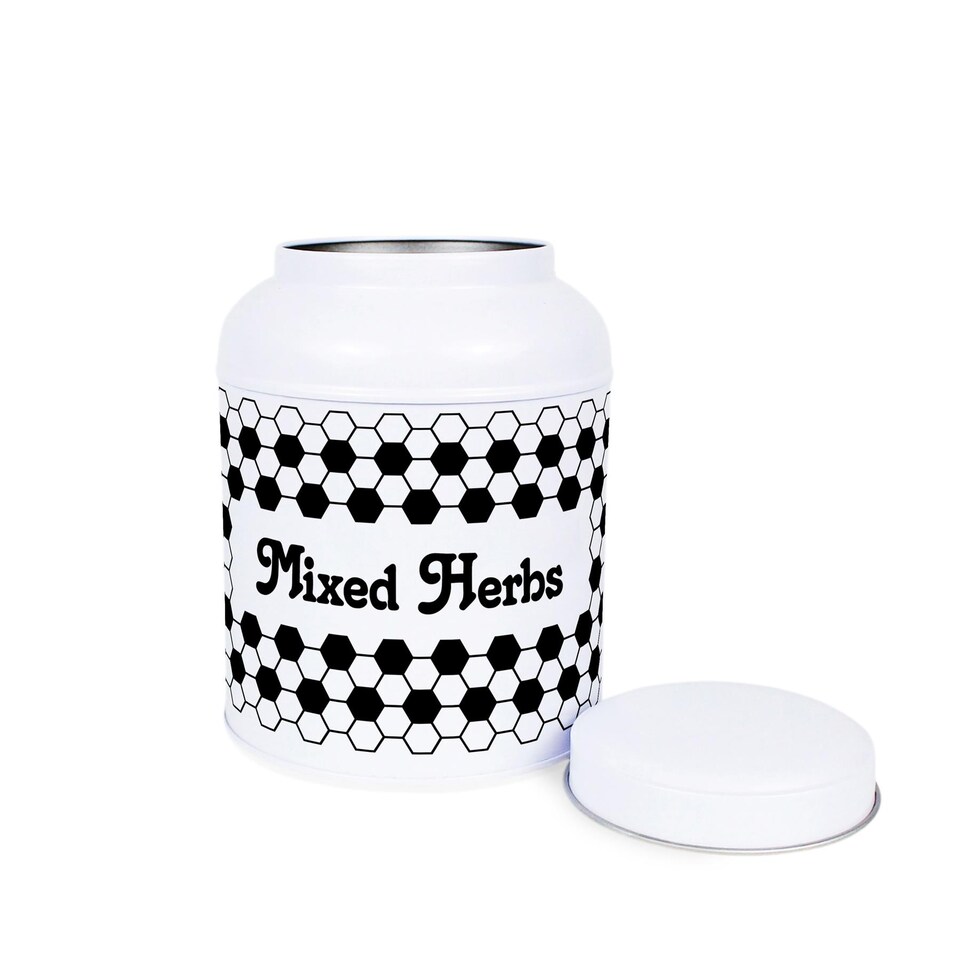 image 1 of Hexagon Tiles Mixed Herbs Canister - Small Domed Lid Kitchen Storage Jar