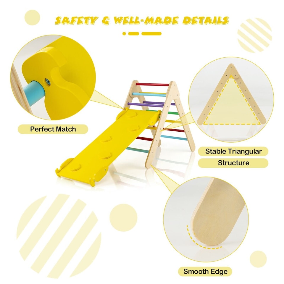 image 1 of COSTWAY 2-in-1 Triangle Climbing Set Wooden Toddler Climbing Triangle Ladder