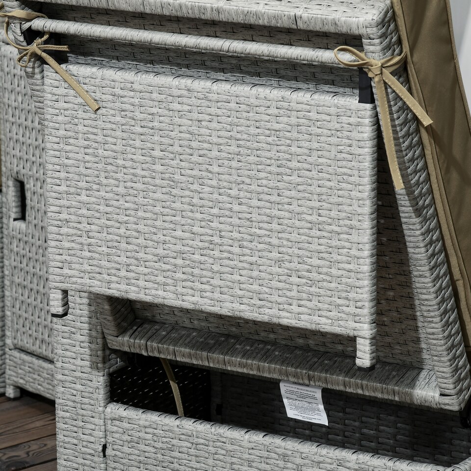 image 1 of Outsunny 5PC PE Rattan Sun Lounger, Outdoor Wicker 5-level Adjustable Recliner Sofa Bed with Storage Side Table and Footstools, for Patio, Garden, Poolside, Beige