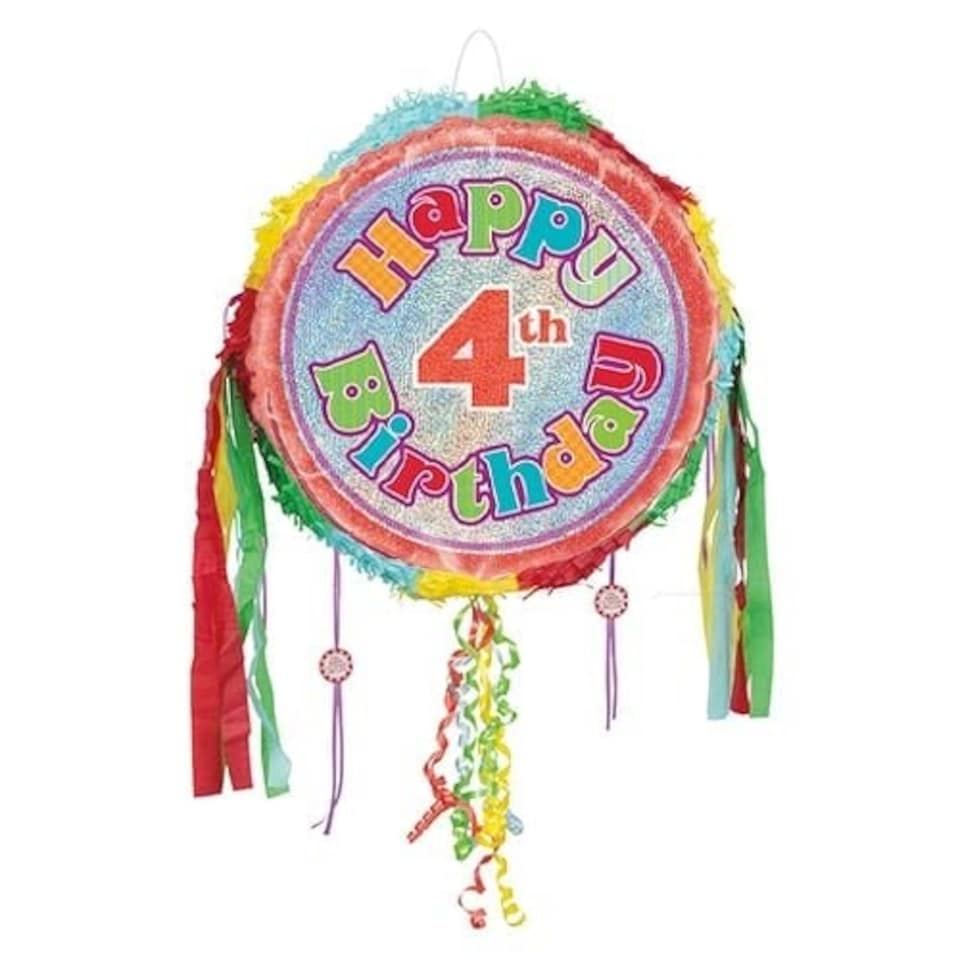 Happy 4th Birthday Holographic Pull String Pinata