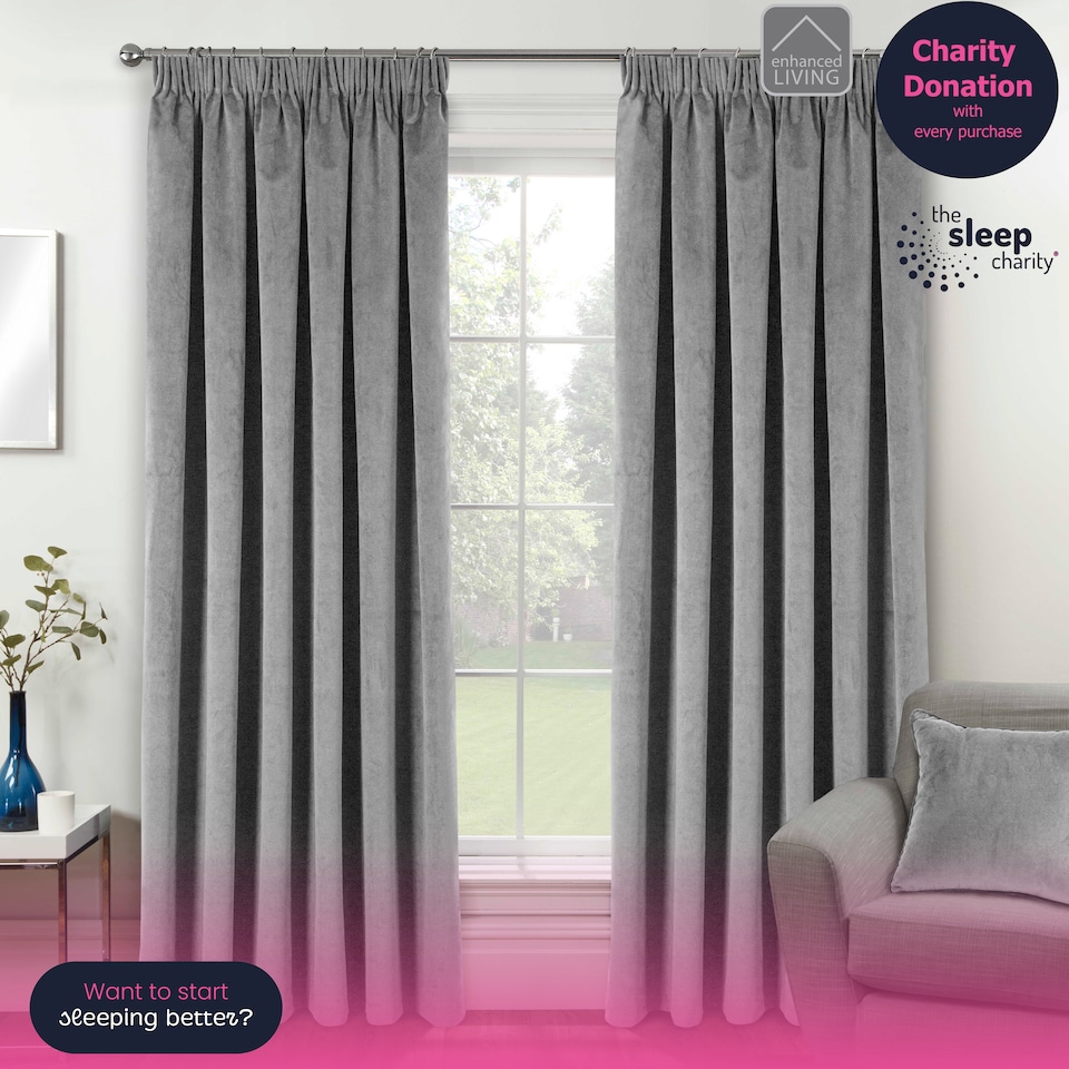 image 1 of Luxury Enhanced Living Grey Velvet, Supersoft, Blackout, Thermal Curtains with Tape Top (PAIR) - 46 x 54 inch (117x137cm)