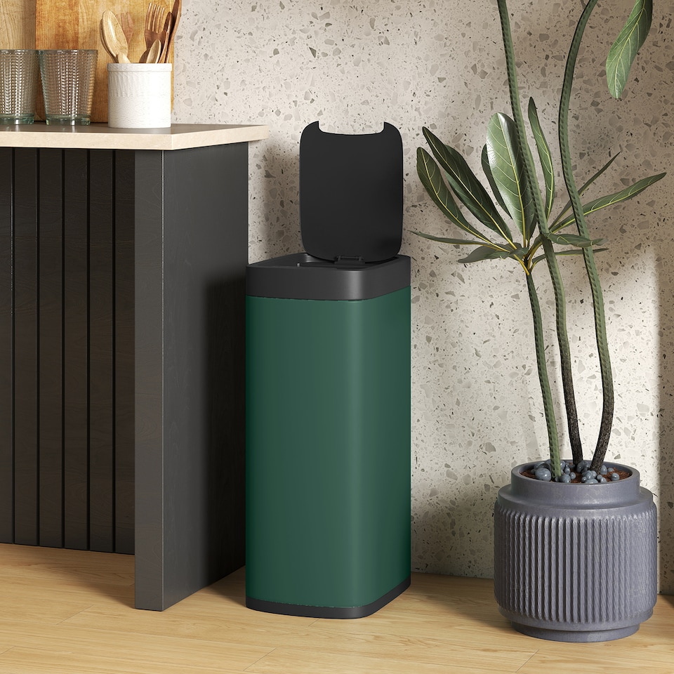 image 1 of HOMCOM 50L Sensor Bin, Touchless Kitchen Bin, Battery Operated, Dark Green