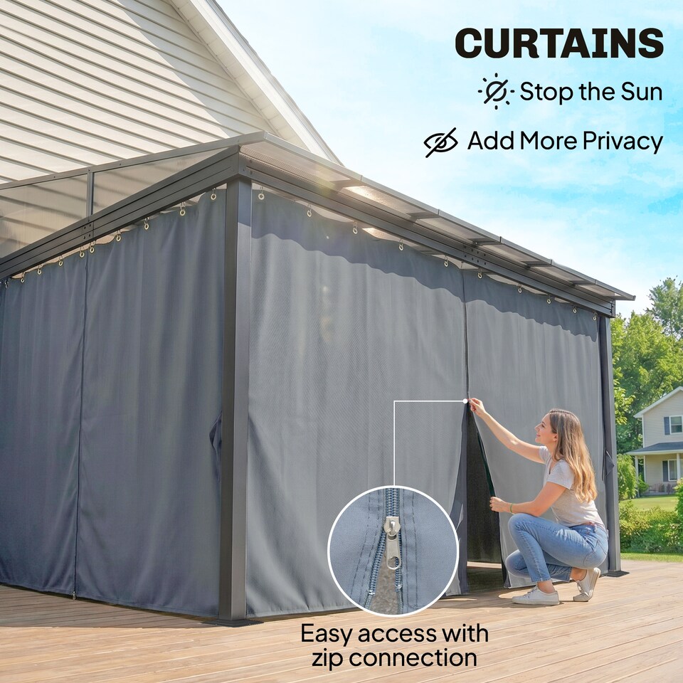image 1 of Outsunny Outdoor Pergola Gazebo Party Tent Garden Sun Shelter 4 x 3m w/ Curtain | Grey | Grey | 396cm x 295cm x 245cm