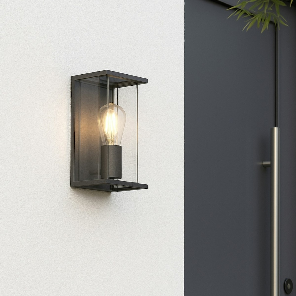 image 1 of CGC ADRIANA Anthracite Grey E27 Outdoor Wall Light Lantern Clear Diffuser IP54 Grey
