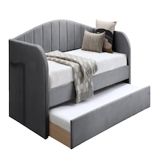 Grey Day Bed,Sofabed,Guest Trundle Fabric Upholstered Velour, Bed Frame | Grey | Single