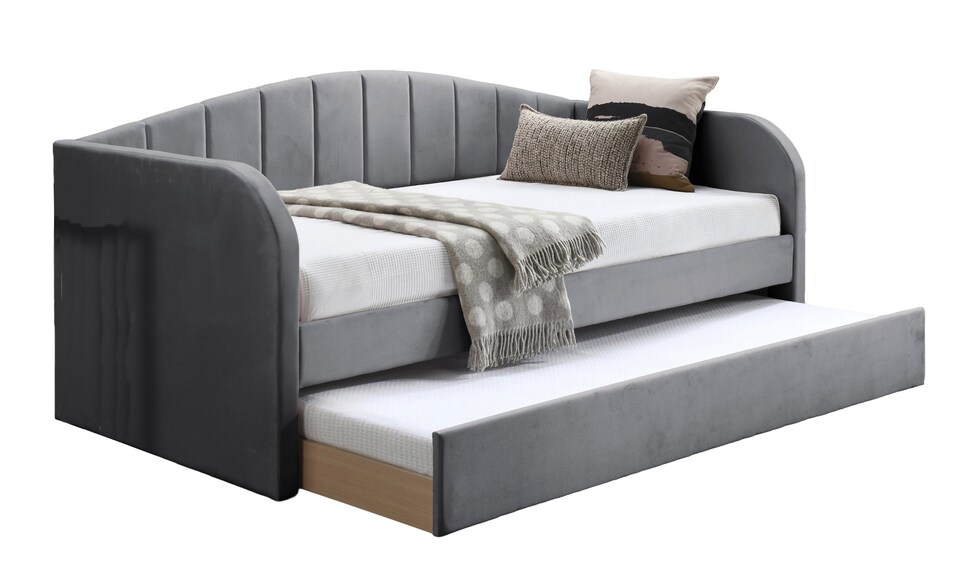 image 1 of Grey Day Bed,Sofabed,Guest Trundle Fabric Upholstered Velour, Bed Frame | Grey | Single