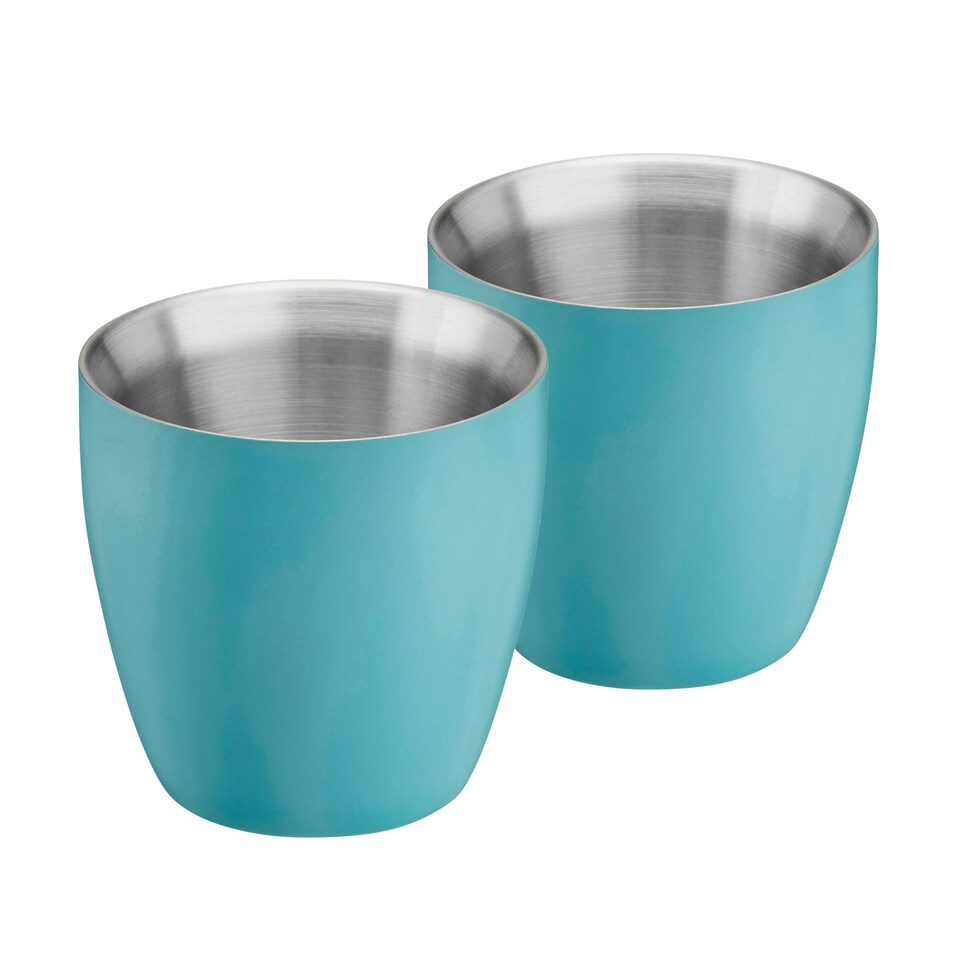 image 1 of Set of 2 Stainless Steel Espresso Coffee Cups – 90ml Double Wall Insulated Mini Drinking Mugs | Silver | 2