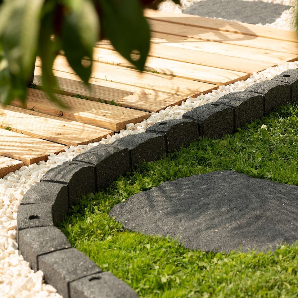 image 1 of Recycled Rubber Roman Stone Garden Border 1.2m - Grey - Pack of 20 | Grey | Grey | 20 pack