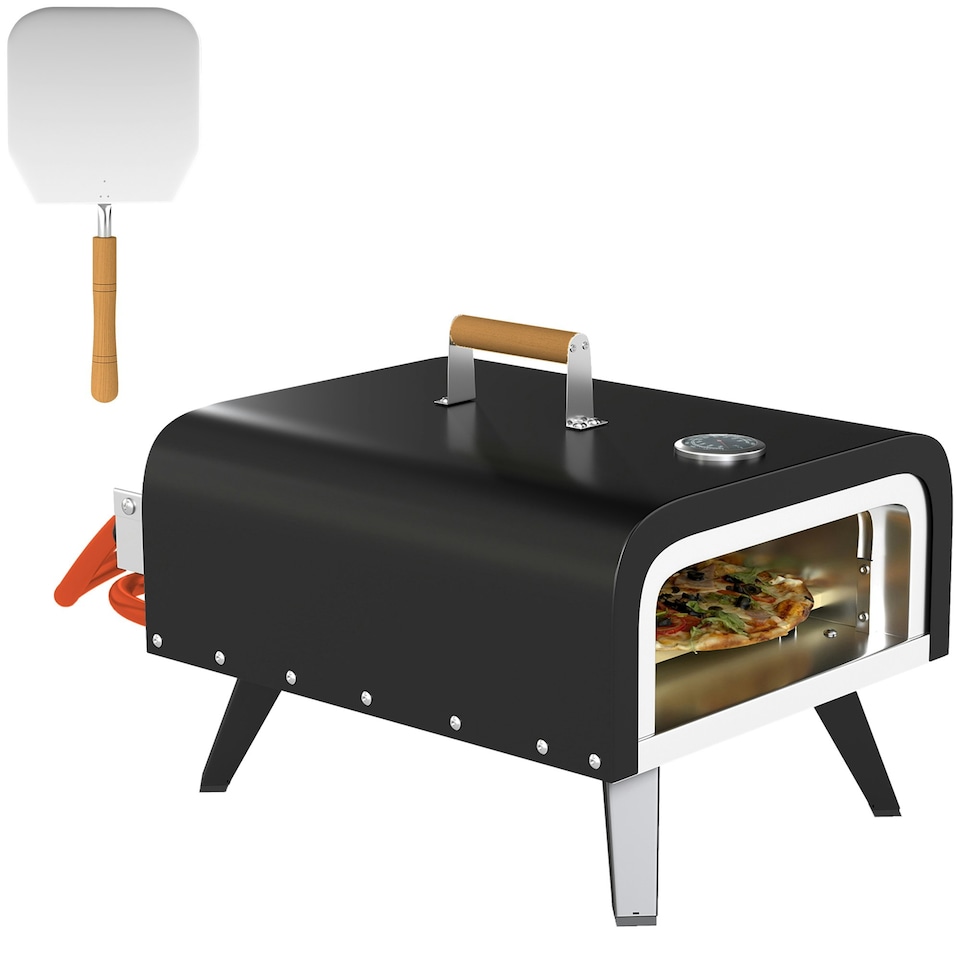 image 1 of Outsunny Outdoor Tabletop Gas Pizza Oven with 12" Pizza Stone & Peel, Black