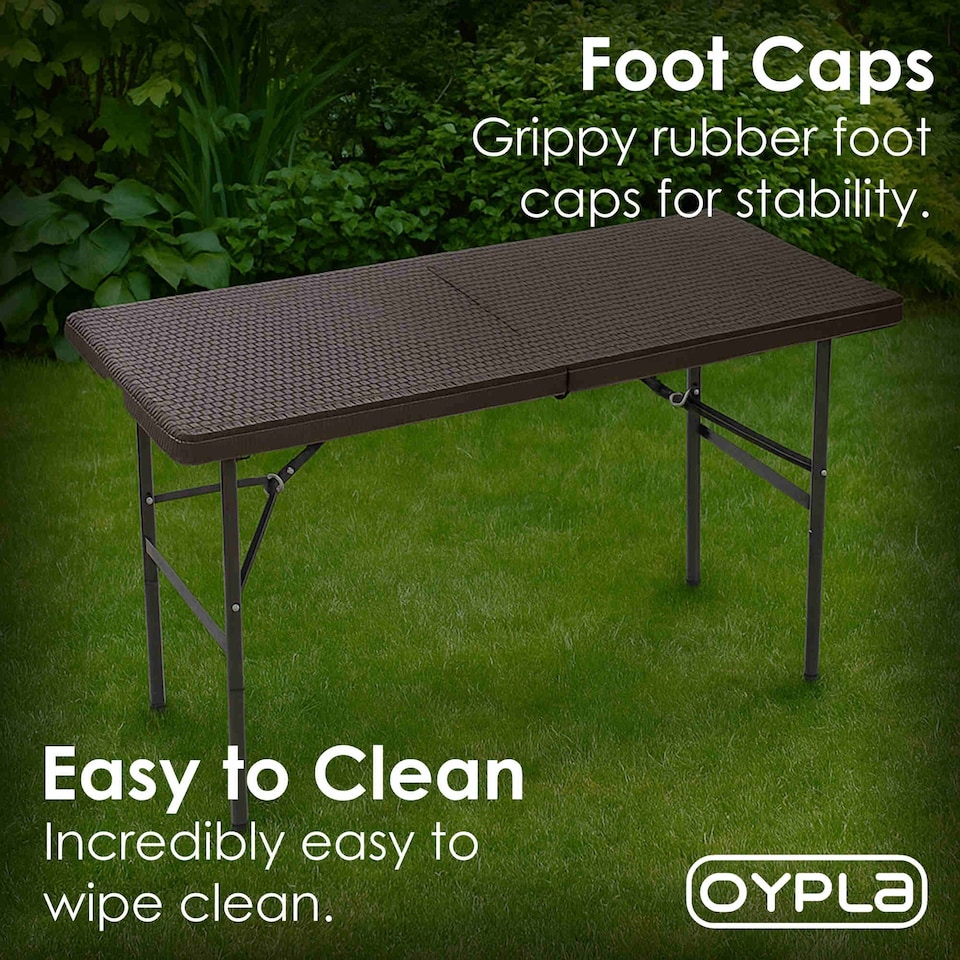 image 1 of 4ft 1.2m Folding Heavy Duty Outdoor Rattan Trestle Party Garden Table | Brown