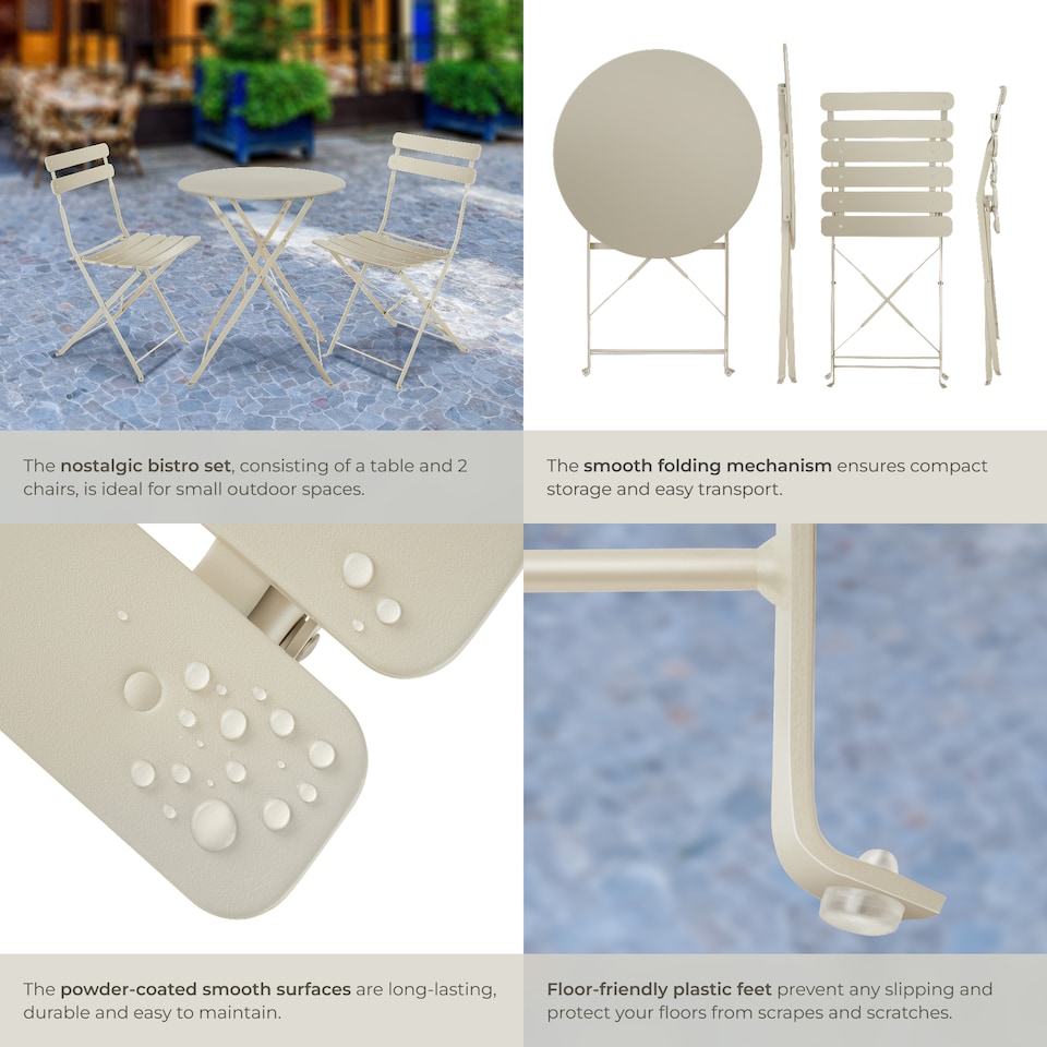 image 1 of Garden Table and Chairs Frieda - 2 seater, for balconies, patios and terraces, folding and lightweight | Cream | cream | 1