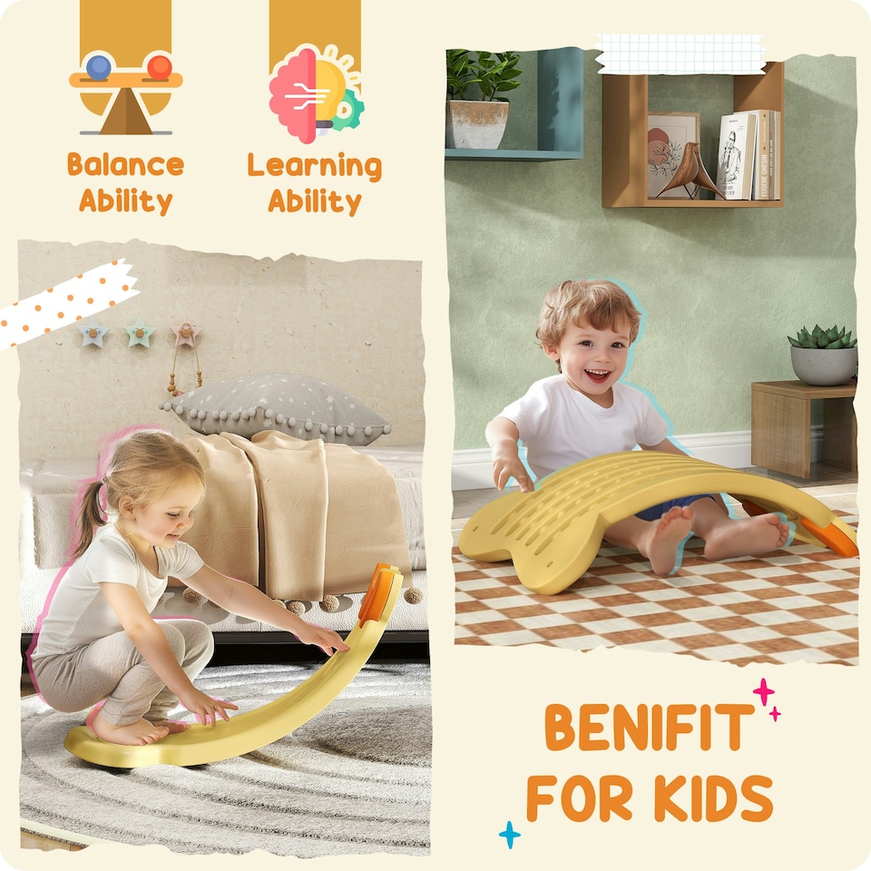 image 1 of AIYAPLAY Balance Board for Kids Balance Training & Sensory Play, Yellow