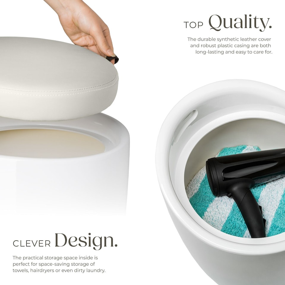 image 1 of Bathroom Stool Stool Living Room Hall Ottoman Foot Rest Office Footstool Faux Leather Storage | White | white | 36 x 36 x 51 cm | 1