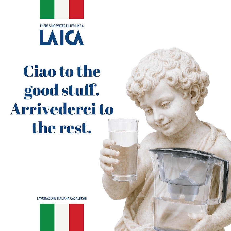 image 1 of LAICA Stream Line Water Filter Jug & 7 bi-flux Water Filter Cartridges Blue 2.3L - Digital Timer, Easy Fill Design, BPA Free, Dishwasher Safe - Preserves Minerals, Removes Impurities - Made in Italy