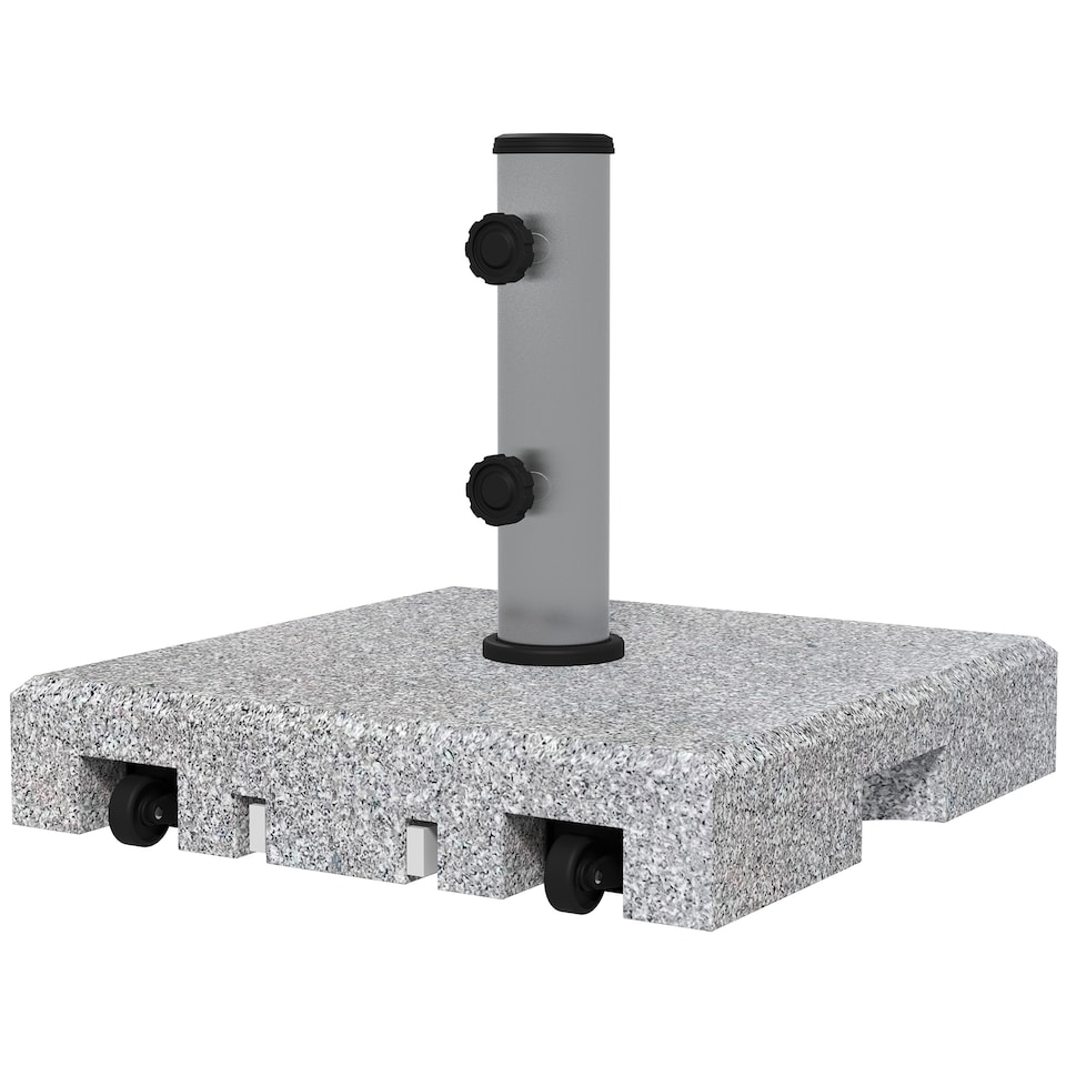 image 1 of Outsunny 28kg Heavy Duty Granite Parasol Base with Wheels, Retractable Handle | Grey | Grey