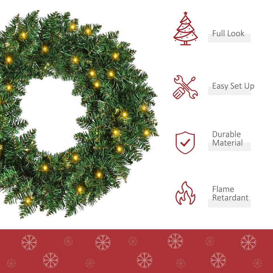 image 1 of HOMCOM Christmas Wreath 50 Warm White LED Lights Ideal Artificial Decor