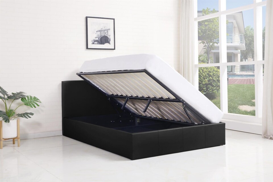 image 1 of Ottoman Stoarge Bed black small double 4ft leather and 1 Mattress bedroom furniture