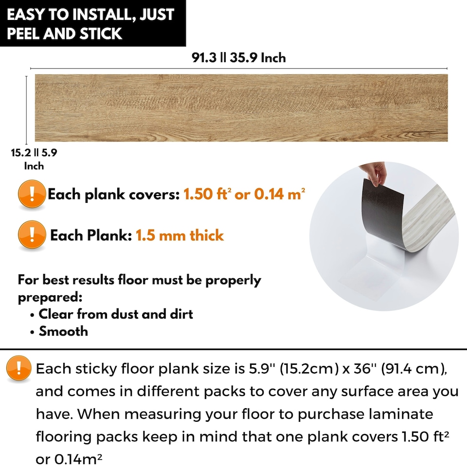 image 1 of NOVECRAFTO Self Adhesive Vinyl Floor Planks – Peel & Stick Flooring – Honey Oak Timber Touch Effect – Easy DIY Installation – Durable & Waterproof Tiles Brown | 1.39 sqm