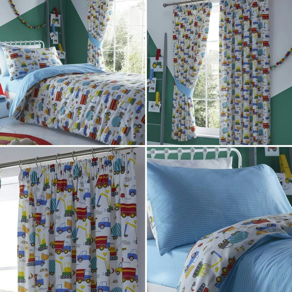 image 1 of Portfolio Home Bedding Bright Trucks Childrens Diggers Duvet Cover Reversible Bedding Set Multi | Single