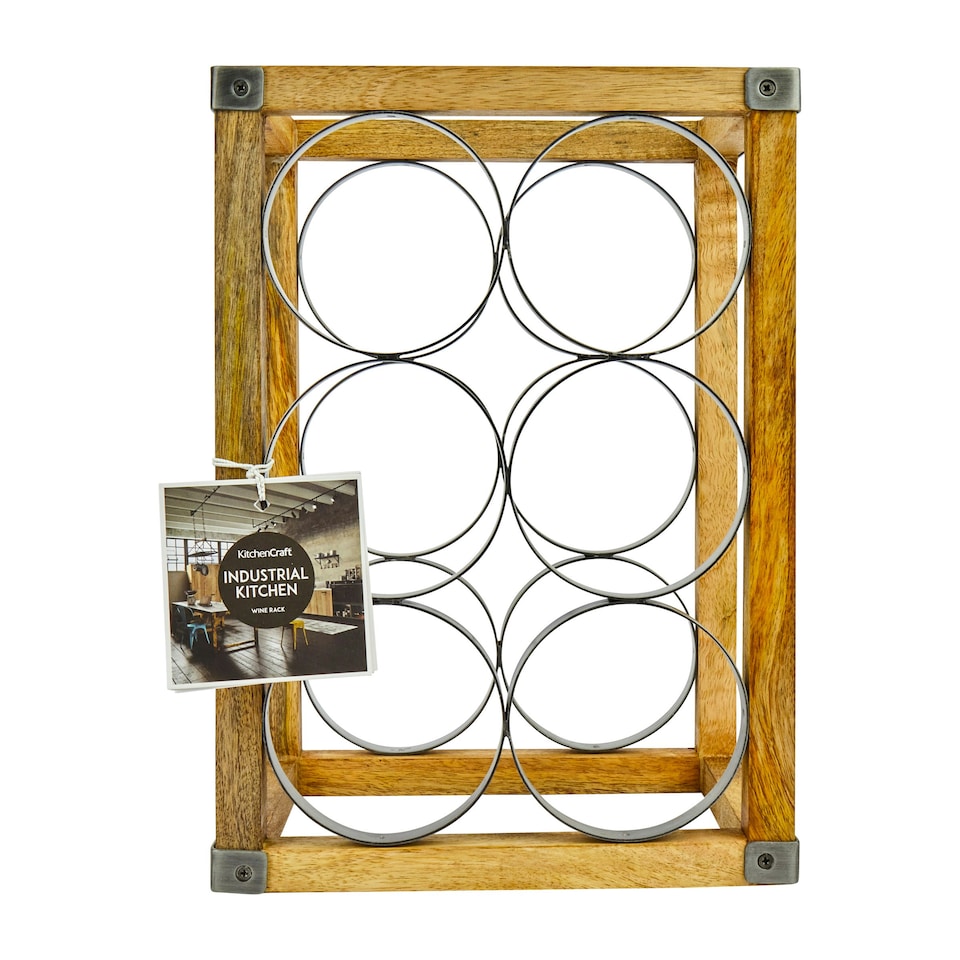 image 1 of KitchenCraft Wine Rack Wood Metal 6 Bottle