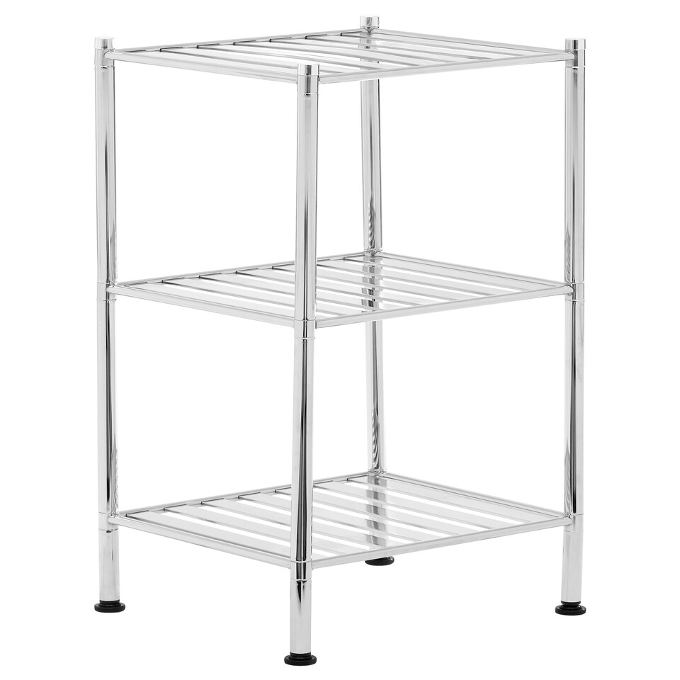 image 1 of Micah 3 Tier Chrome Shelf Unit with Rubber Feet Silver