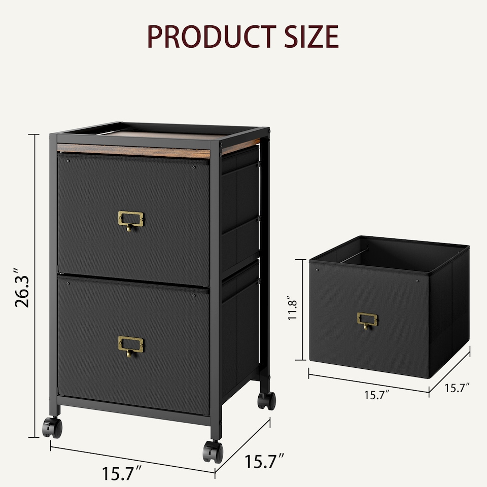 image 1 of London Boutique 2-Drawer Mobile Filing Cabinet with Wheels Under Desk Storage (H)67cm - Black