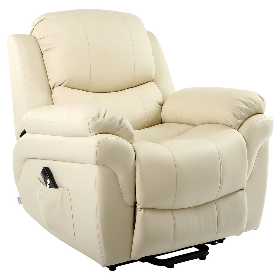 image 1 of Madison Single Motor Electric Rise Recliner Bonded Leather Lift Chair (Cream)