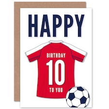 Football Strip Kit White Red Jersey 10 Year old Kids 10th Birthday Card