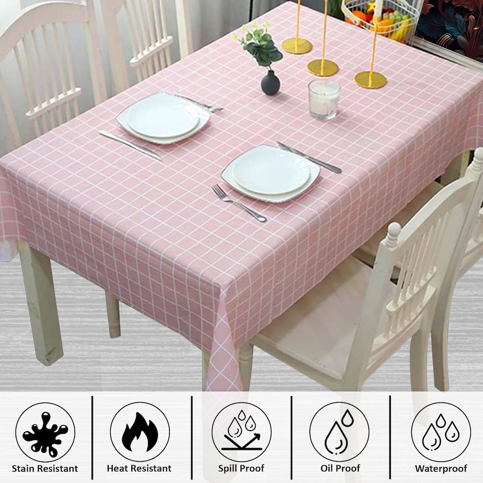 image 1 of Checkered Rectangular Tablecloth, PVC Plastic Table Cover - 137x180cm