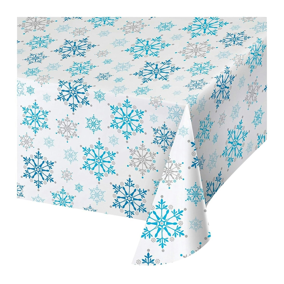 image 1 of Creative Converting Plastic Snowflake Party Table Cover - White/Blue - One Size