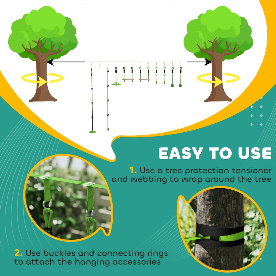 image 1 of AIYAPLAY Obstacle Course for Kid with 10 Piece Slackline Kit, Green