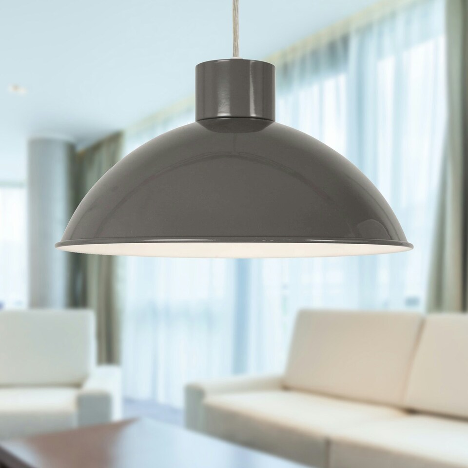 image 1 of Set of 2 Domed - Grey Easy Fit Metal Pendant Shades Grey