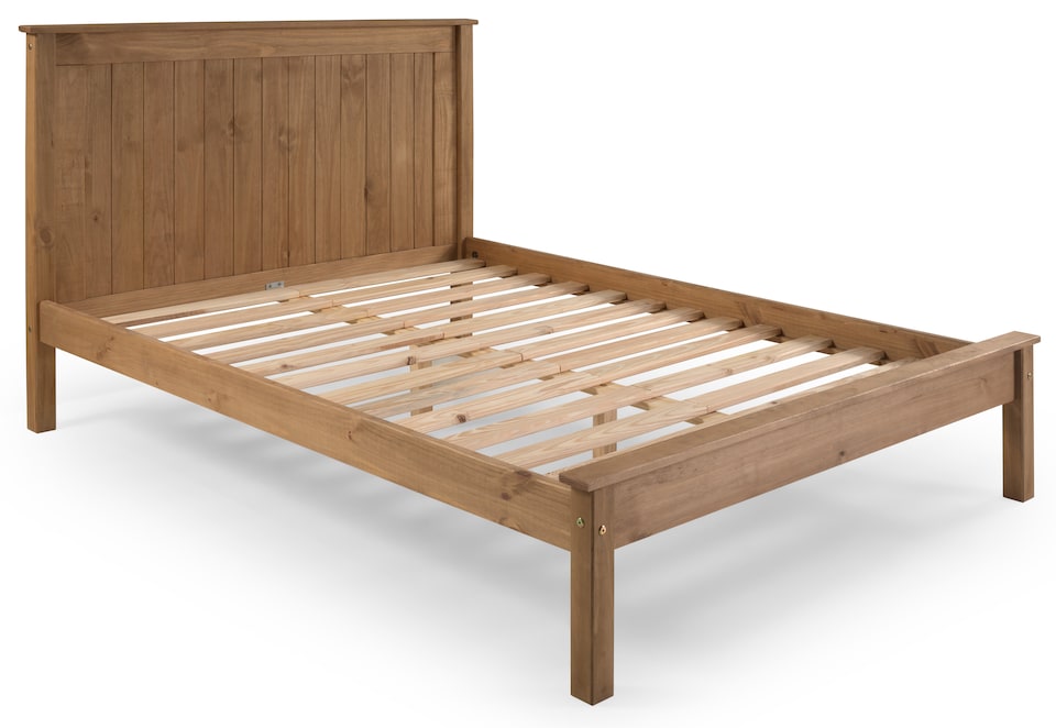 image 1 of 5ft King Size Waxed Pine,Wood,Wooden Low Foot End,Solid Panel Bed Frame.Shaker Style | Clear | Pine | King