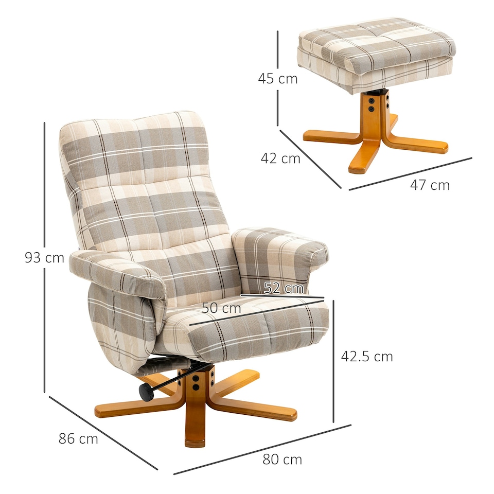 image 1 of HOMCOM Recliner Chair and Footstool Linen-touch Fabric Wooden Base Multicolour