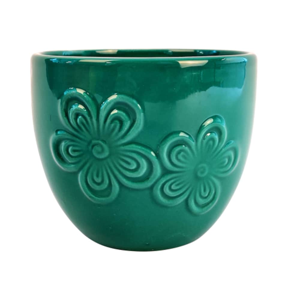 image 1 of Flower Embossed Indoor Plant Pot 11cm | Green | Green | M | 1