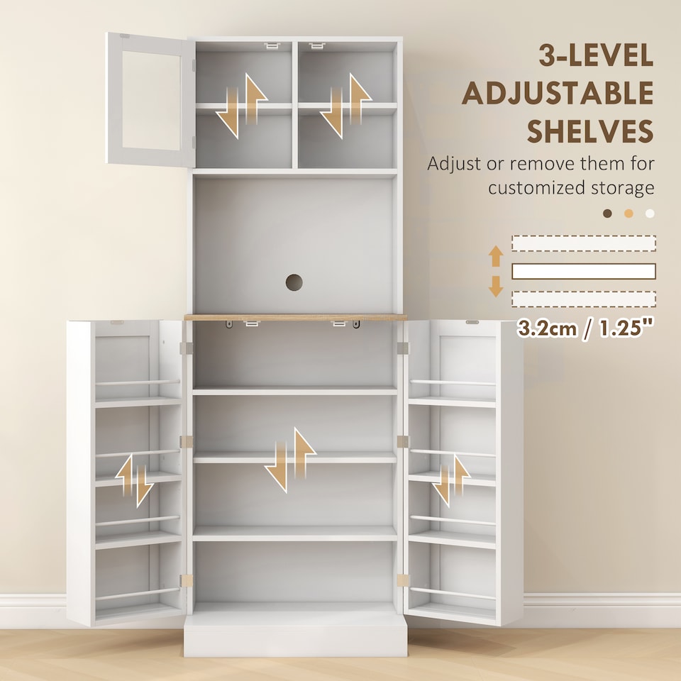image 1 of HOMCOM 169cm Tall Kitchen Pantry Storage Cabinet with Microwave Shelf | White | White