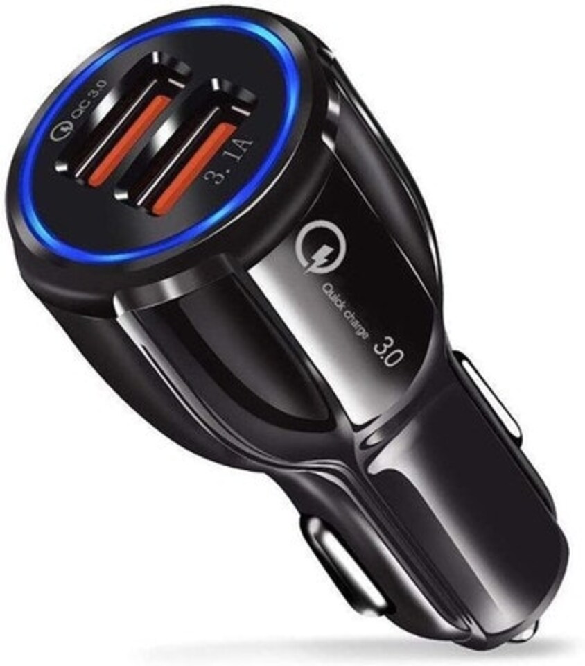image 1 of Black Twin USB Car Charger with Fast Charge QC 3.0 Port