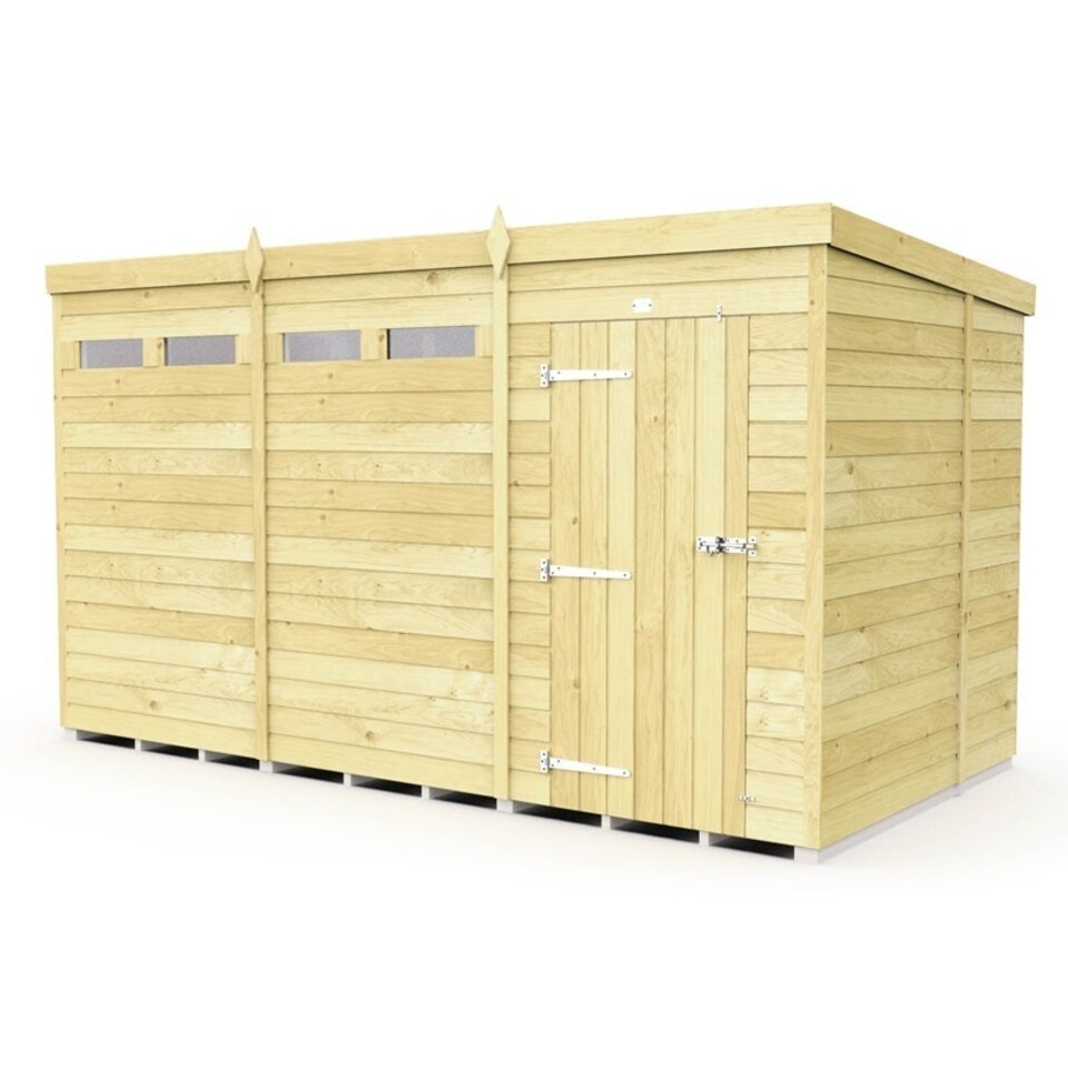 image 1 of 12 x 6 Feet Pent Security Shed - Single Door - Wood - L178 x W358 x H201 cm | Brown