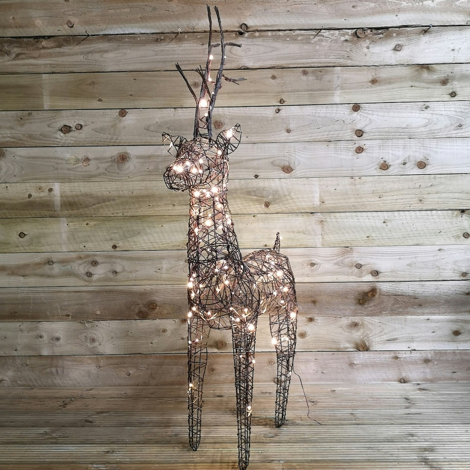 image 1 of 1m (53") Brown Outdoor Standing Wicker Reindeer Decoration With LED Lights