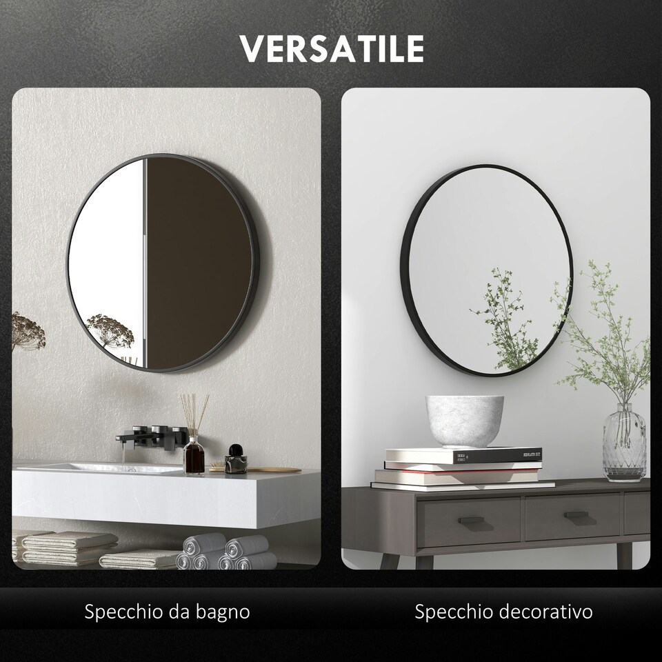 image 1 of HOMCOM Round Bathroom Mirror, Modern Wall Mirror Aluminium Frame, 70 x 70cm