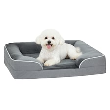 PawHut Dog Sofa Bed, Washable Soft Plush Pet Bed with Removable Flannel Cover and Non-Slip Bottom, Anti-Anxiety for Cats and Small Dogs, 70 x 60 x 16.5 cm, Grey | Grey | S