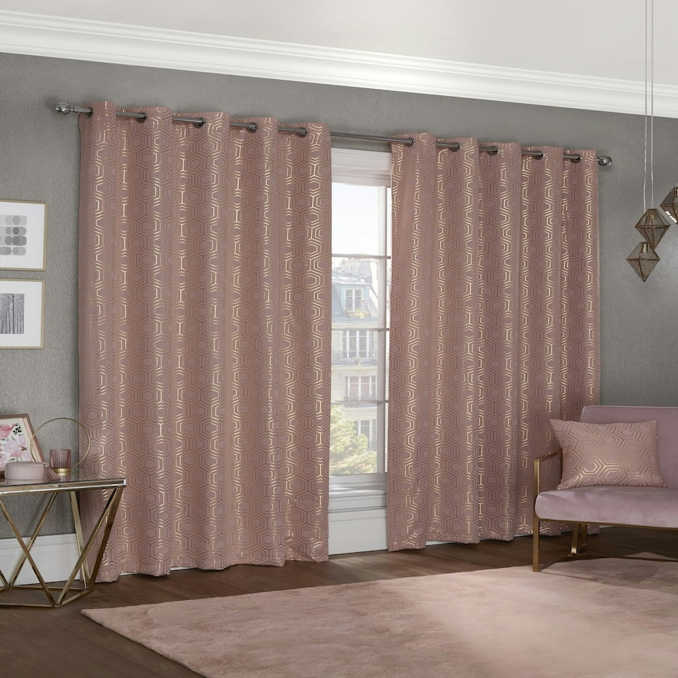 image 1 of Element Geo Thermal Blackout Eyelet Curtains 116cm x 183cm Blush Pink
