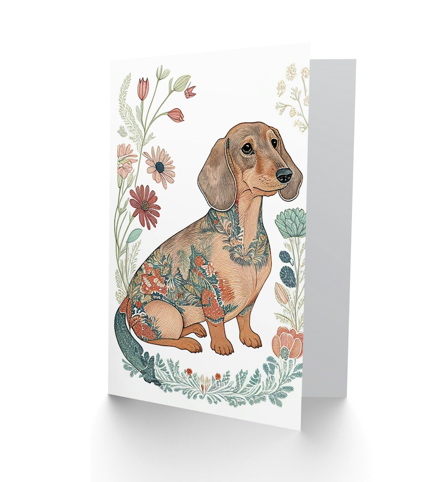 image 1 of Floral Patterns Dachshund Short Haired Dog Art Card